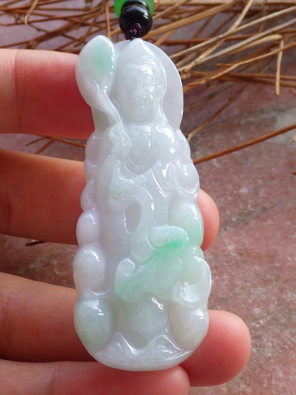 Certified Natural Burma A Jade jadeite Guanyin Kwan Yin God Pendant Necklace